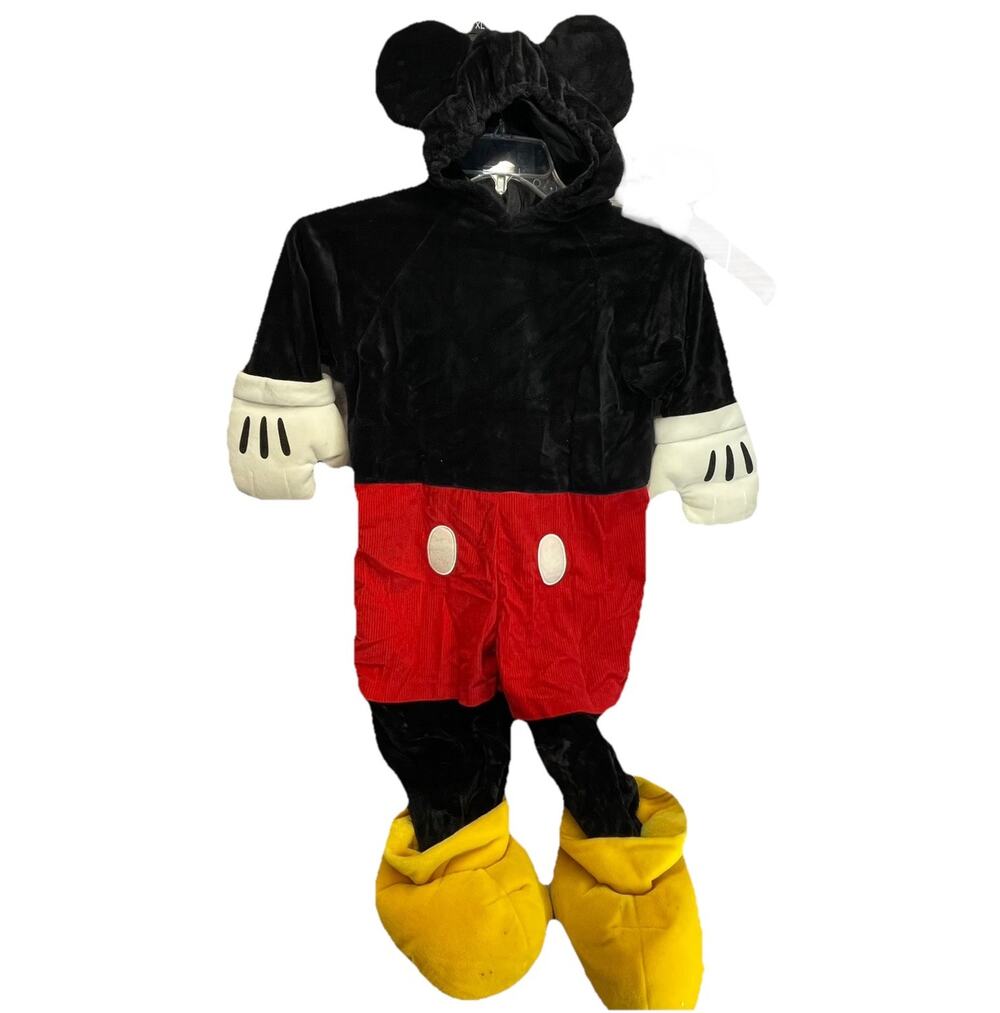 Disney Store Mickey Mouse Plush Costume XXS 2T 3T Toddler Jumpsuit Hooded Suit